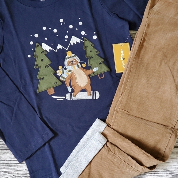 Gymboree Boys Holiday Winter Set Skiing Sloth and Matching Pants Aspen Lodge - Picture 7 of 14